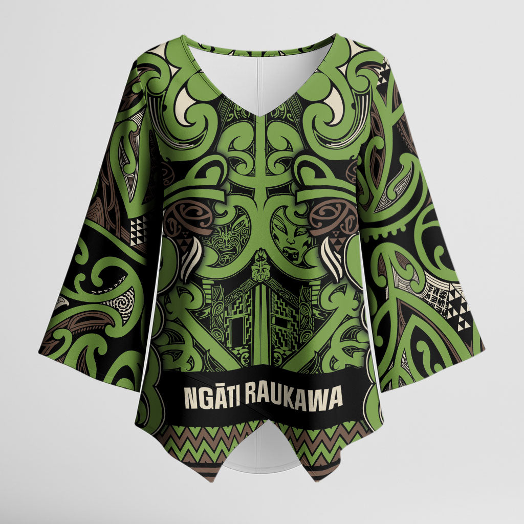 Aotearoa Iwi Ngati Raukawa Kimono Sleeve Blouse Maori Wharenui House Tribal Pattern LT9 Female Olive green - Polynesian Pride