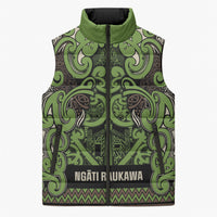 Aotearoa Iwi Ngati Raukawa Sleeveless Puffer Jacket Maori Wharenui House Tribal Pattern LT9 Unisex Olive green - Polynesian Pride
