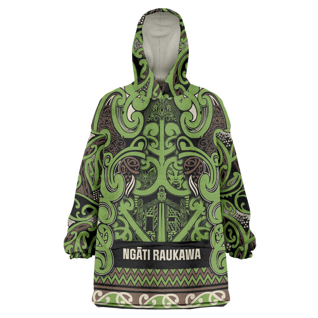 Aotearoa Iwi Ngati Raukawa Wearable Blanket Hoodie Maori Wharenui House Tribal Pattern LT9 One Size Olive green - Polynesian Pride