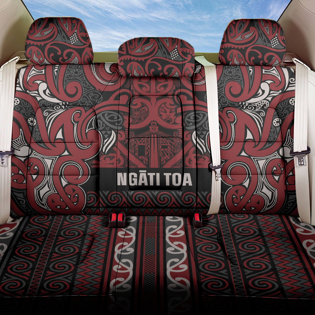 Aotearoa Iwi Ngati Toa Back Car Seat Cover Maori Wharenui House Tribal Pattern LT9 One Size Dark Red - Polynesian Pride