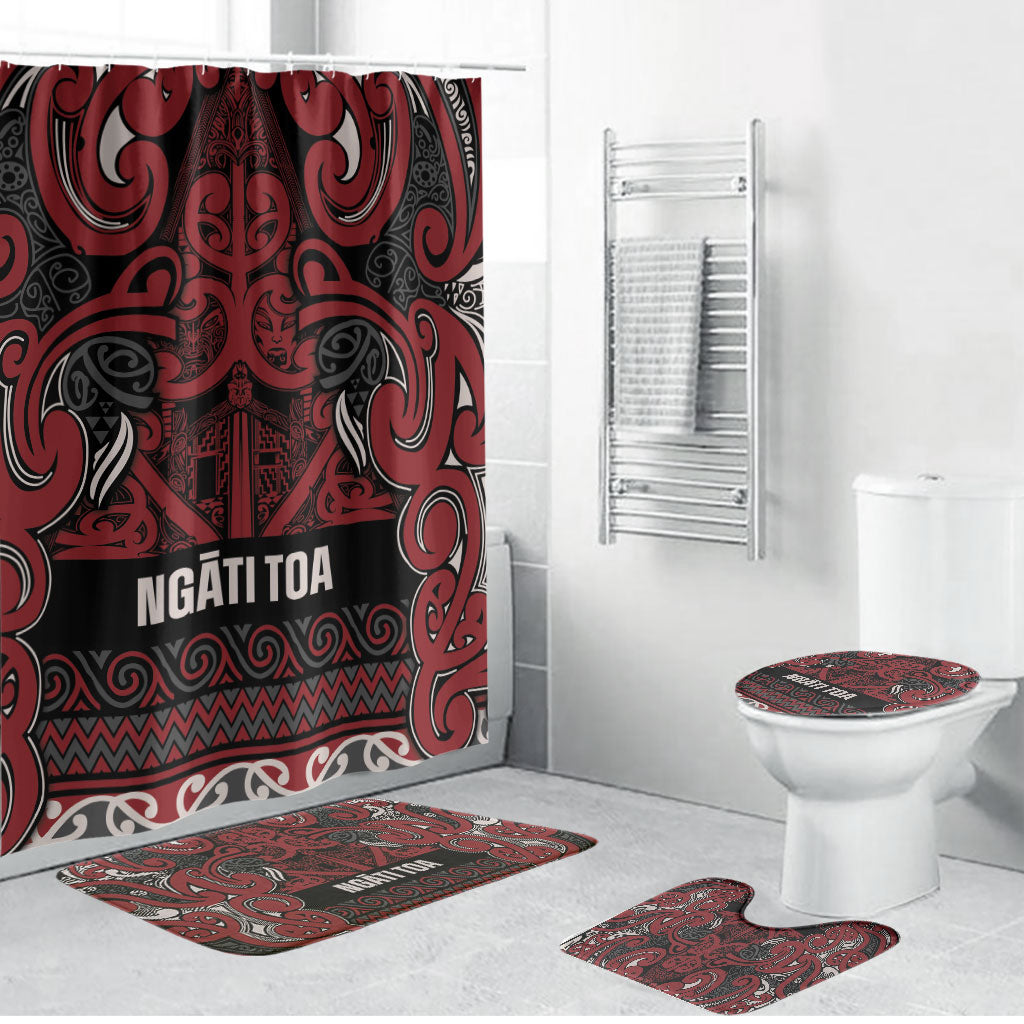 Aotearoa Iwi Ngati Toa Bathroom Set Maori Wharenui House Tribal Pattern LT9 Bathroom Set (4 pcs) Dark Red - Polynesian Pride
