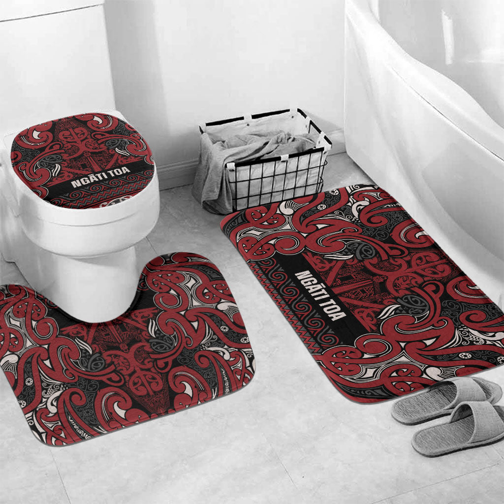Aotearoa Iwi Ngati Toa Bathroom Set Maori Wharenui House Tribal Pattern LT9 Mat Set Only (3 pcs) One Size Dark Red - Polynesian Pride