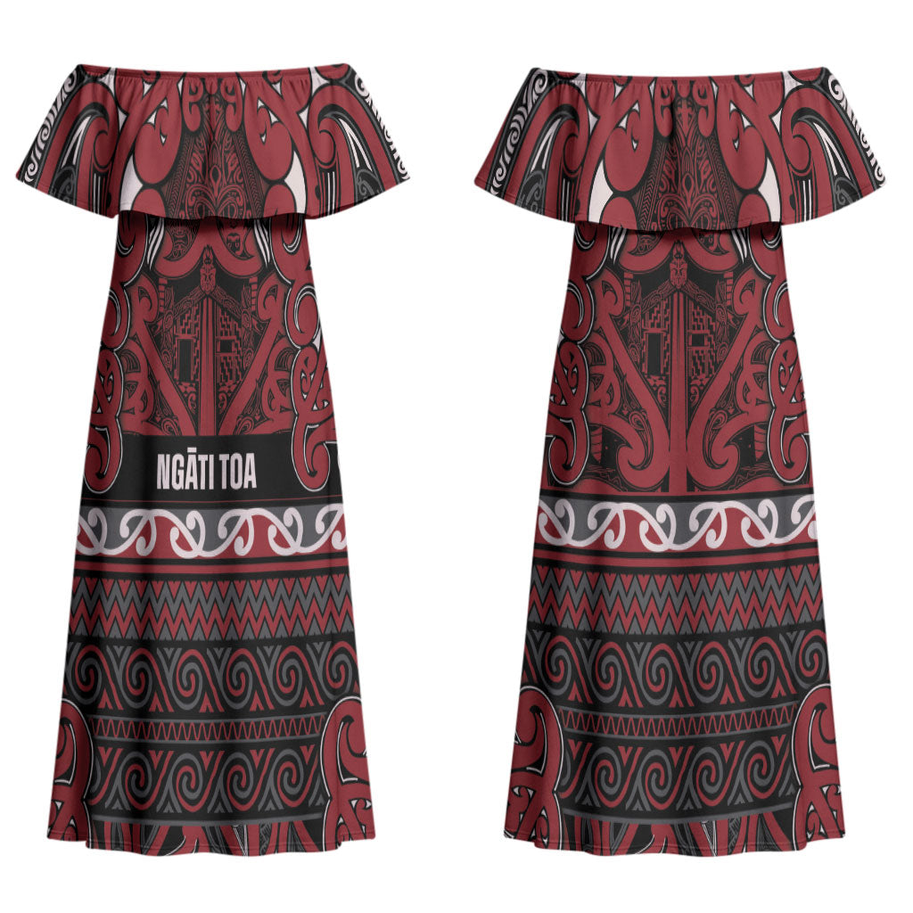 Aotearoa Iwi Ngati Toa Couples Matching Off Shoulder Maxi Dress and Long Sleeve Button Shirt Maori Wharenui House Tribal Pattern LT9 - Polynesian Pride