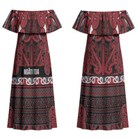 Aotearoa Iwi Ngati Toa Couples Matching Off Shoulder Maxi Dress and Long Sleeve Button Shirt Maori Wharenui House Tribal Pattern LT9 - Polynesian Pride