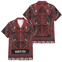 Aotearoa Iwi Ngati Toa Family Matching Long Sleeve Bodycon Dress and Hawaiian Shirt Maori Wharenui House Tribal Pattern LT9 Dad's Shirt - Short Sleeve Dark Red - Polynesian Pride