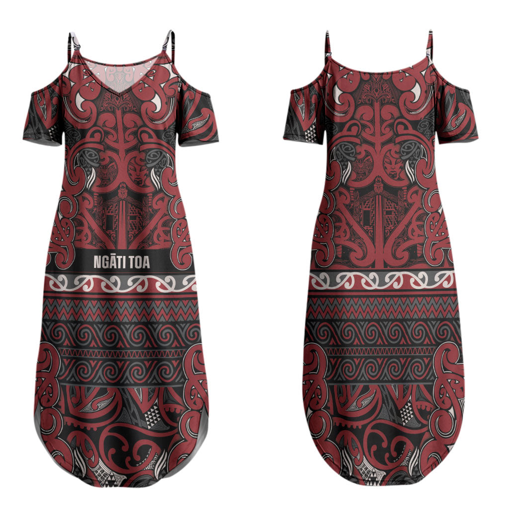 Aotearoa Iwi Ngati Toa Family Matching Summer Maxi Dress and Hawaiian Shirt Maori Wharenui House Tribal Pattern LT9 Mom's Dress Dark Red - Polynesian Pride