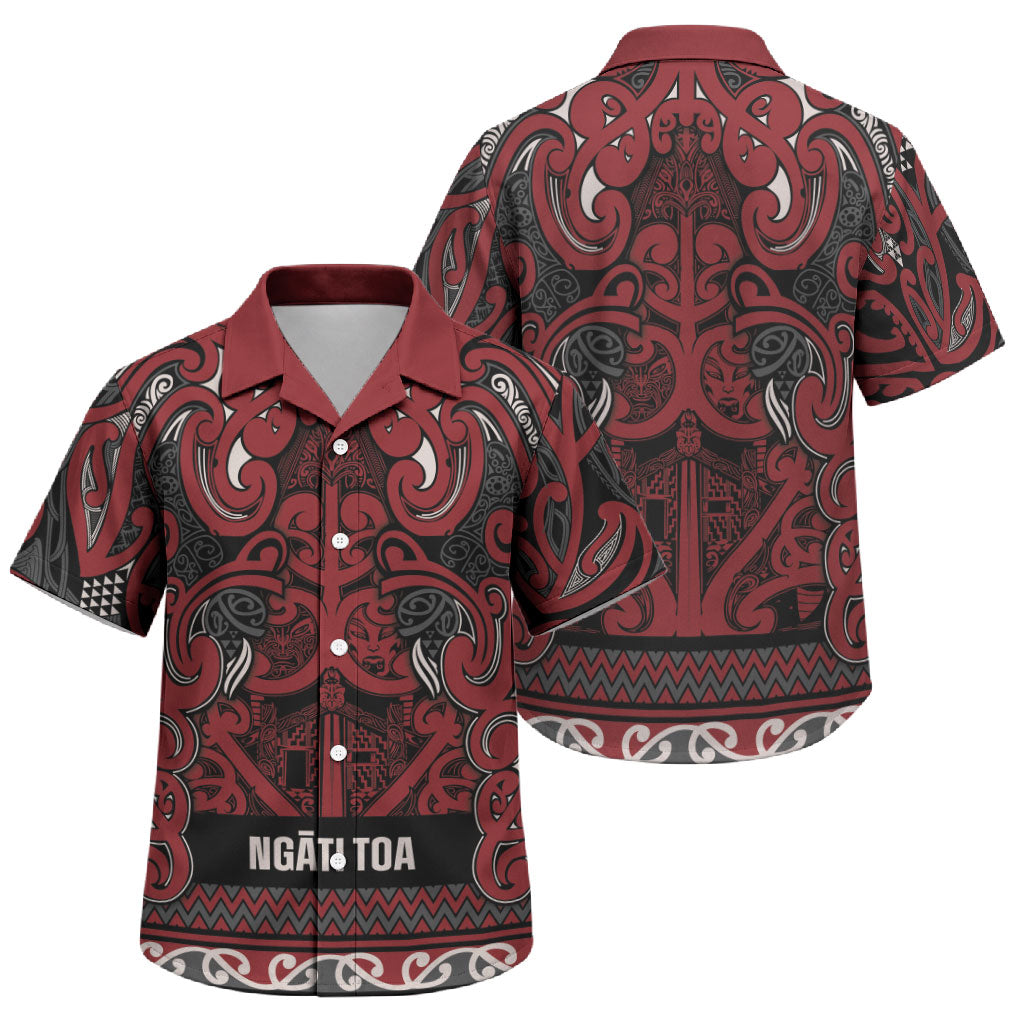 Aotearoa Iwi Ngati Toa Family Matching Summer Maxi Dress and Hawaiian Shirt Maori Wharenui House Tribal Pattern LT9 Son's Shirt Dark Red - Polynesian Pride