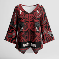 Aotearoa Iwi Ngati Toa Kimono Sleeve Blouse Maori Wharenui House Tribal Pattern LT9 Female Dark Red - Polynesian Pride