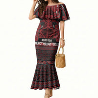 Aotearoa Iwi Ngati Toa Mermaid Dress Maori Wharenui House Tribal Pattern LT9 Women Dark Red - Polynesian Pride