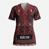 Aotearoa Iwi Ngati Toa Scrub Top Maori Wharenui House Tribal Pattern LT9 Adult Dark Red - Polynesian Pride