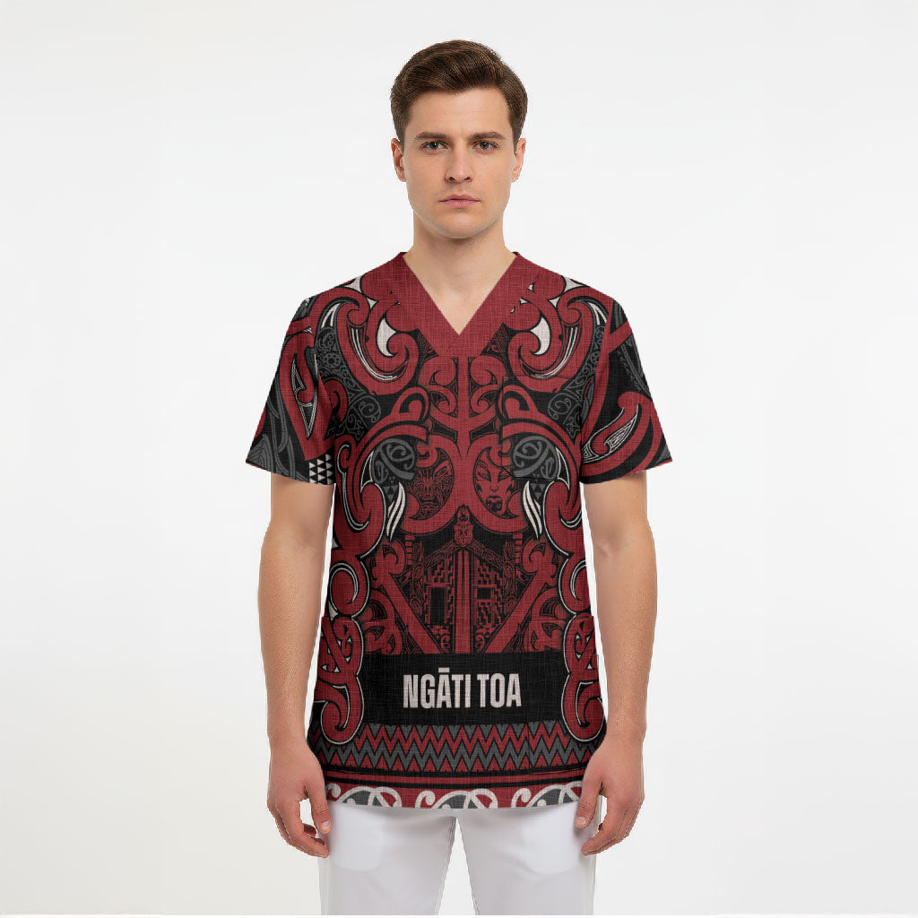 Aotearoa Iwi Ngati Toa Scrub Top Maori Wharenui House Tribal Pattern LT9 - Polynesian Pride