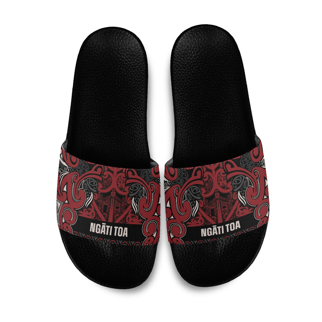 Aotearoa Iwi Ngati Toa Slide Sandals Maori Wharenui House Tribal Pattern LT9 Dark Red - Polynesian Pride