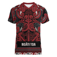 Aotearoa Iwi Ngati Toa Women V-Neck T-Shirt Maori Wharenui House Tribal Pattern LT9 Female Dark Red - Polynesian Pride