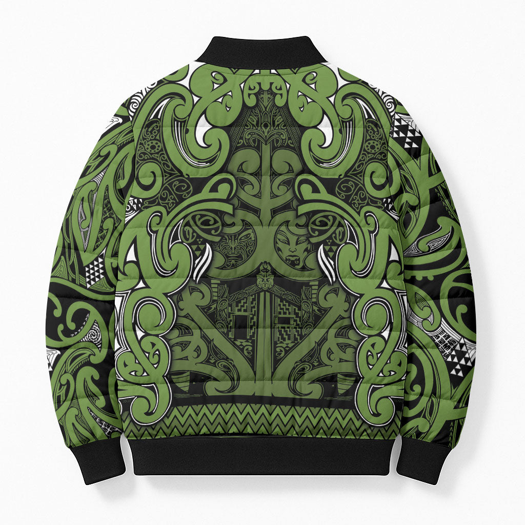 Aotearoa Iwi Ngāti Tama ki Taranaki Trust Bomber Puffer Jacket Maori Wharenui House Tribal Pattern LT9 - Polynesian Pride