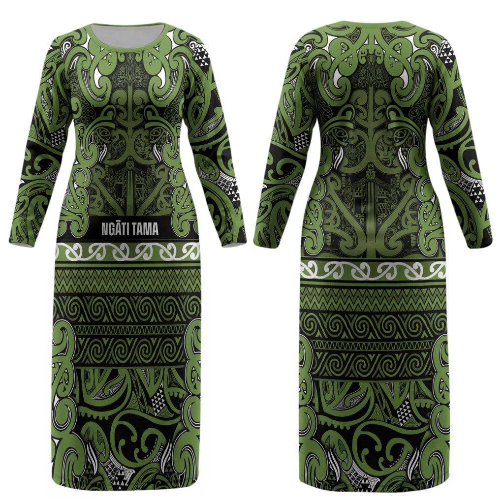 Aotearoa Iwi Ngāti Tama ki Taranaki Trust Couples Matching Long Sleeve Bodycon Dress and Hawaiian Shirt Maori Wharenui House Tribal Pattern LT9 - Polynesian Pride