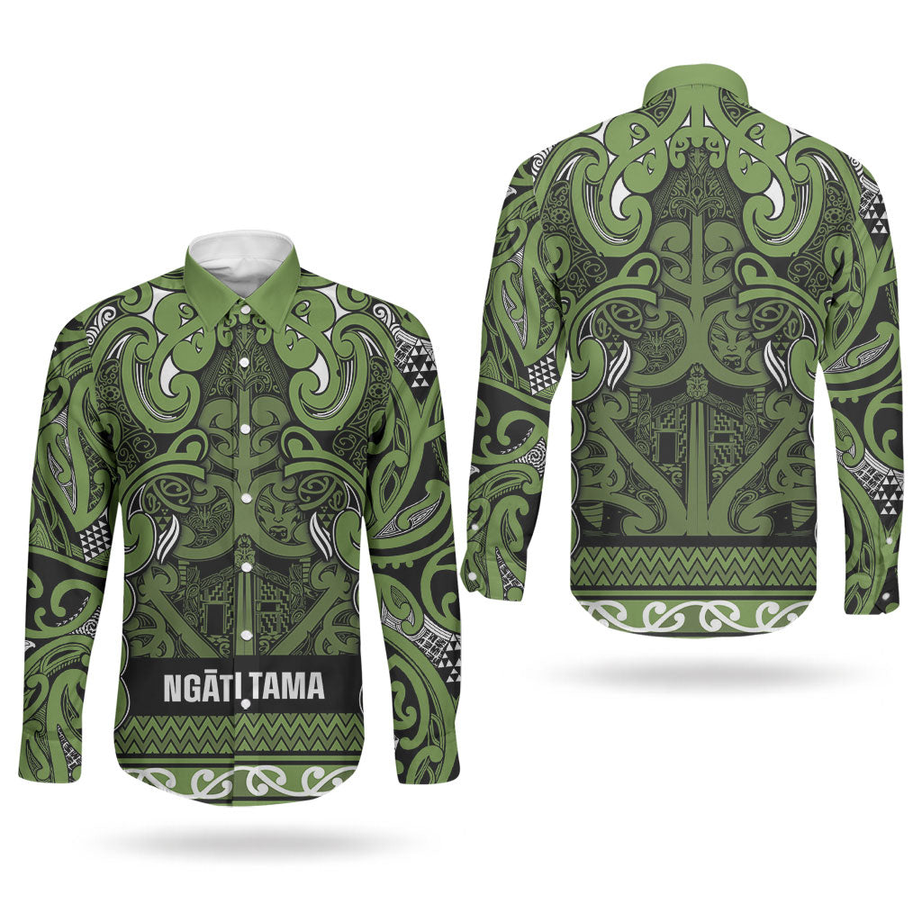 Aotearoa Iwi Ngāti Tama ki Taranaki Trust Couples Matching Puletasi and Long Sleeve Button Shirt Maori Wharenui House Tribal Pattern LT9 - Polynesian Pride