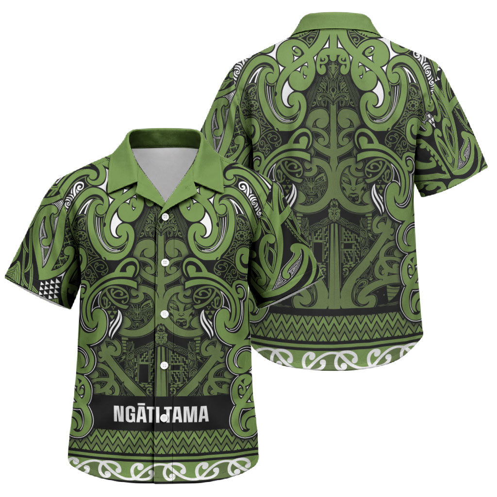 Aotearoa Iwi Ngāti Tama ki Taranaki Trust Family Matching Puletasi and Hawaiian Shirt Maori Wharenui House Tribal Pattern LT9 Son's Shirt Lime - Polynesian Pride