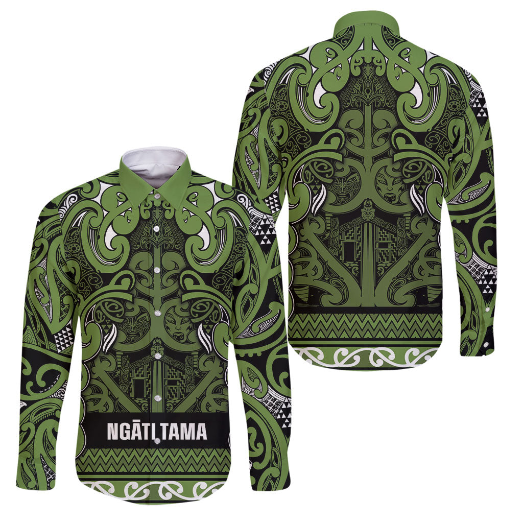 Aotearoa Iwi Ngāti Tama ki Taranaki Trust Family Matching Tank Maxi Dress and Hawaiian Shirt Maori Wharenui House Tribal Pattern LT9 Dad's Shirt - Long Sleeve Lime - Polynesian Pride