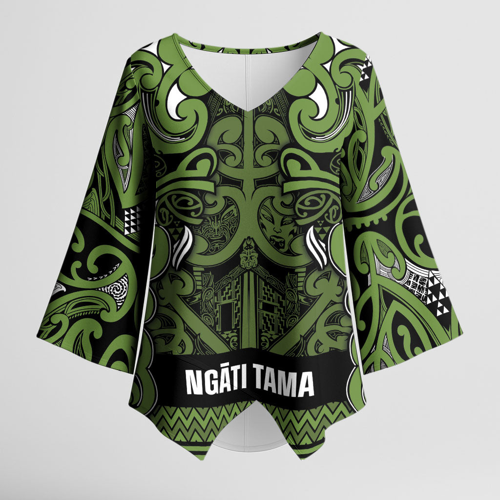 Aotearoa Iwi Ngāti Tama ki Taranaki Trust Kimono Sleeve Blouse Maori Wharenui House Tribal Pattern LT9 Female Lime - Polynesian Pride