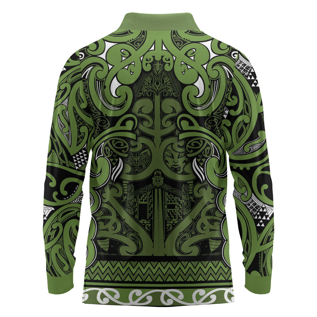Aotearoa Iwi Ngāti Tama ki Taranaki Trust Long Sleeve Polo Shirt Maori Wharenui House Tribal Pattern LT9 - Polynesian Pride
