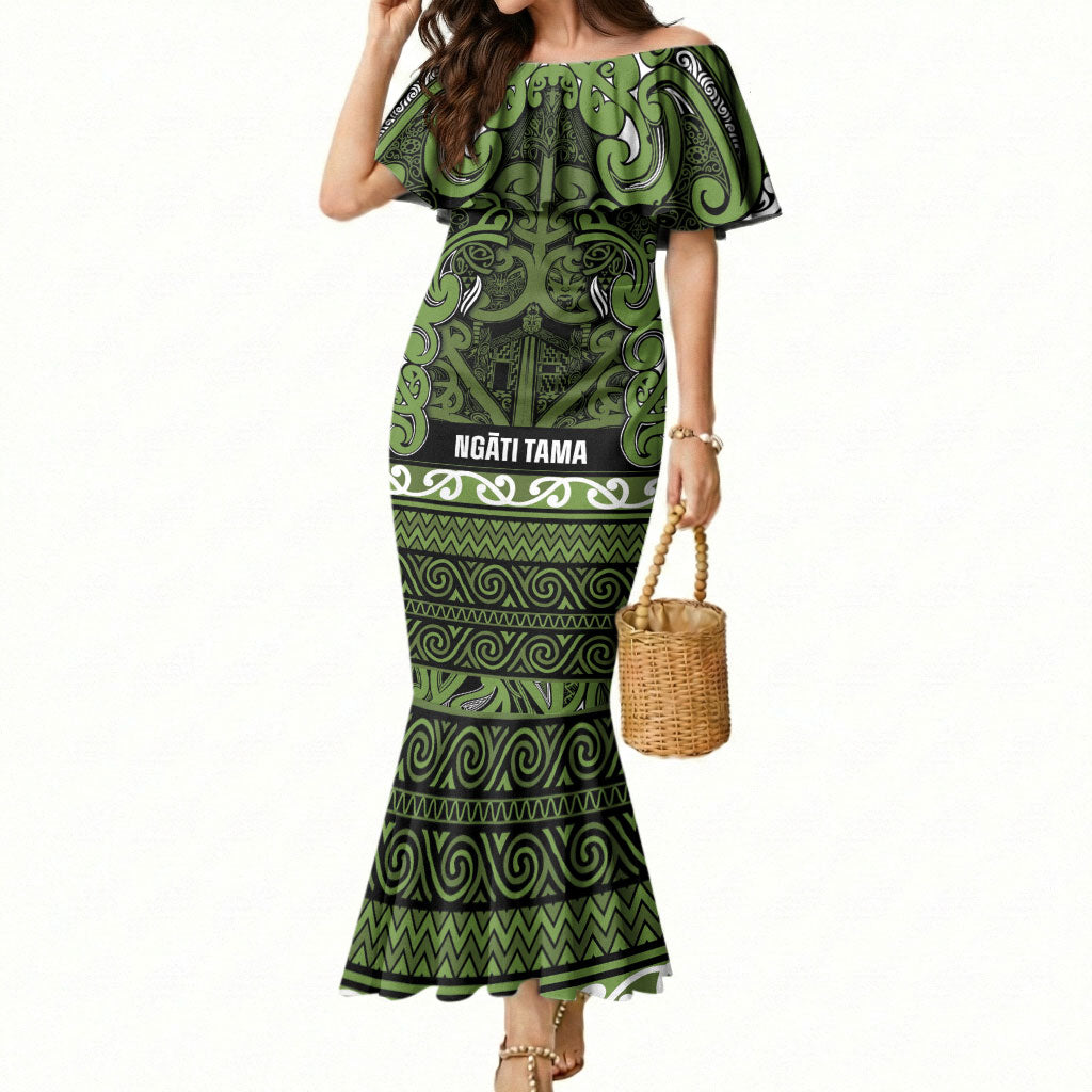 Aotearoa Iwi Ngāti Tama ki Taranaki Trust Mermaid Dress Maori Wharenui House Tribal Pattern LT9 Women Lime - Polynesian Pride