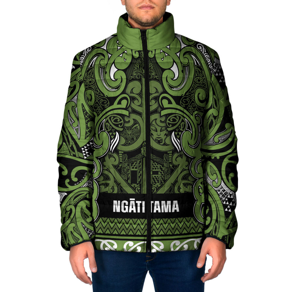 Aotearoa Iwi Ngāti Tama ki Taranaki Trust Padded Jacket Maori Wharenui House Tribal Pattern LT9 Men Lime - Polynesian Pride