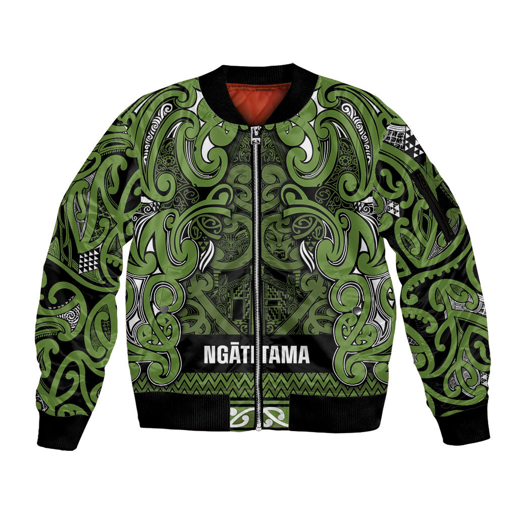 Aotearoa Iwi Ngāti Tama ki Taranaki Trust Sleeve Zip Bomber Jacket Maori Wharenui House Tribal Pattern LT9 Unisex Lime - Polynesian Pride