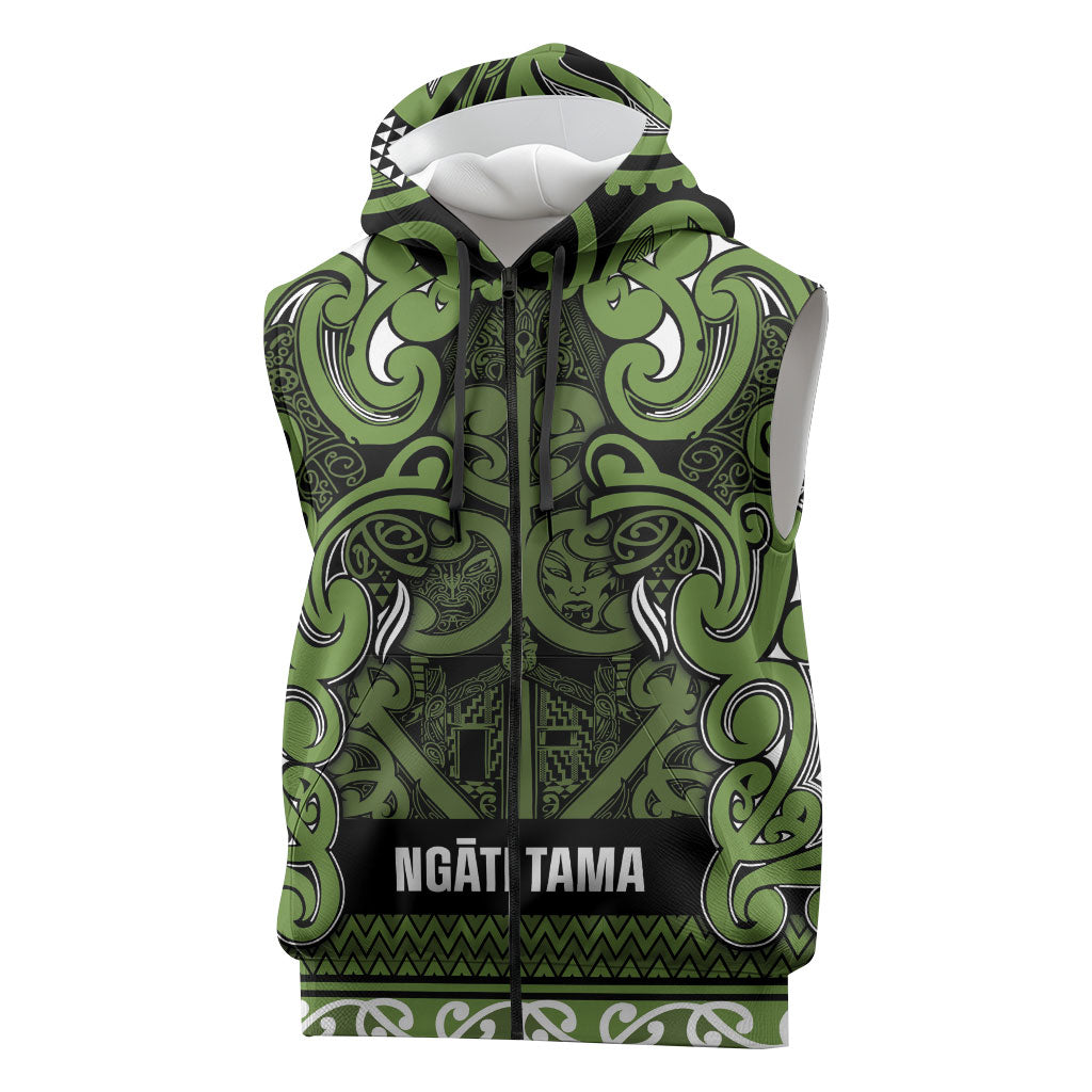 Aotearoa Iwi Ngāti Tama ki Taranaki Trust Sleeveless Zip Hoodie Maori Wharenui House Tribal Pattern LT9 Lime - Polynesian Pride