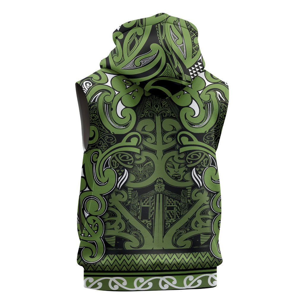 Aotearoa Iwi Ngāti Tama ki Taranaki Trust Sleeveless Zip Hoodie Maori Wharenui House Tribal Pattern LT9 - Polynesian Pride