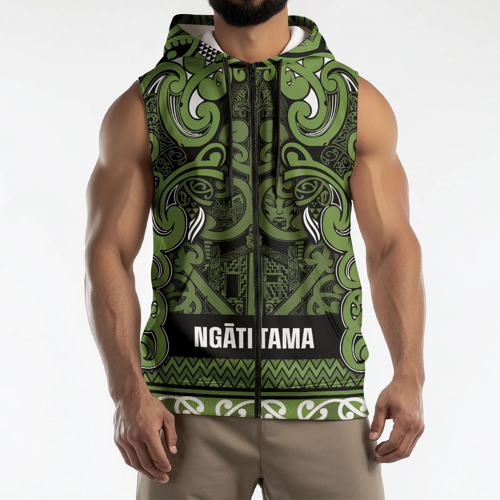 Aotearoa Iwi Ngāti Tama ki Taranaki Trust Sleeveless Zip Hoodie Maori Wharenui House Tribal Pattern LT9 - Polynesian Pride