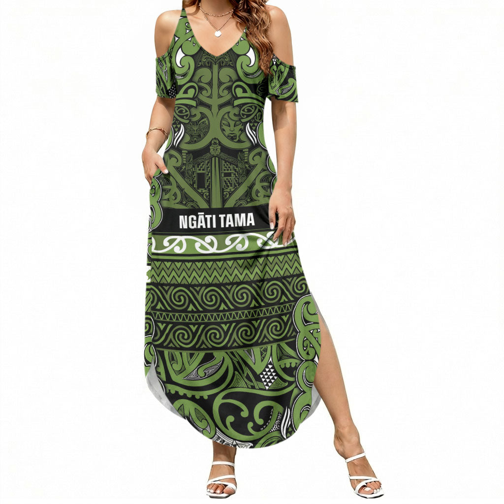 Aotearoa Iwi Ngāti Tama ki Taranaki Trust Summer Maxi Dress Maori Wharenui House Tribal Pattern LT9 Women Lime - Polynesian Pride
