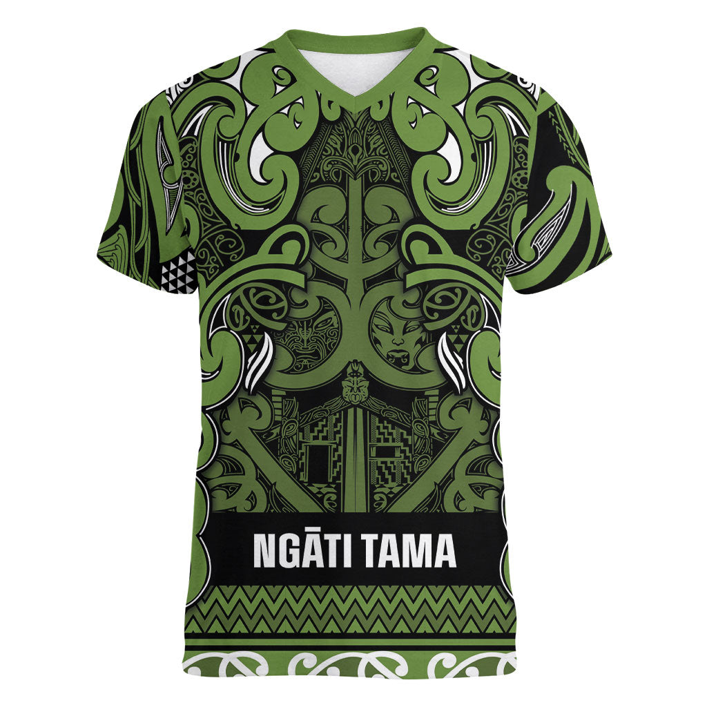 Aotearoa Iwi Ngāti Tama ki Taranaki Trust Women V-Neck T-Shirt Maori Wharenui House Tribal Pattern LT9 Female Lime - Polynesian Pride