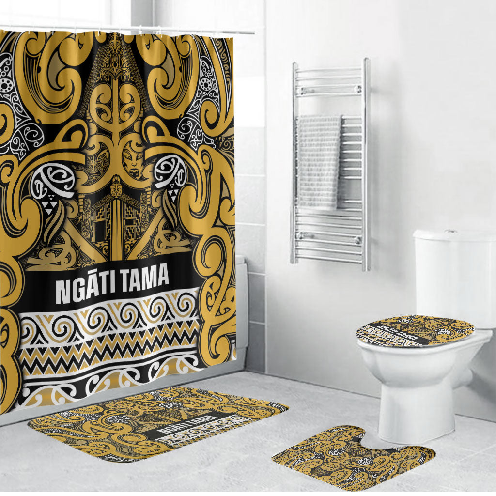 Aotearoa Iwi Ngāti Tama ki Te Waipounamu Trust Bathroom Set Maori Wharenui House Tribal Pattern LT9 Bathroom Set (4 pcs) Gold - Polynesian Pride