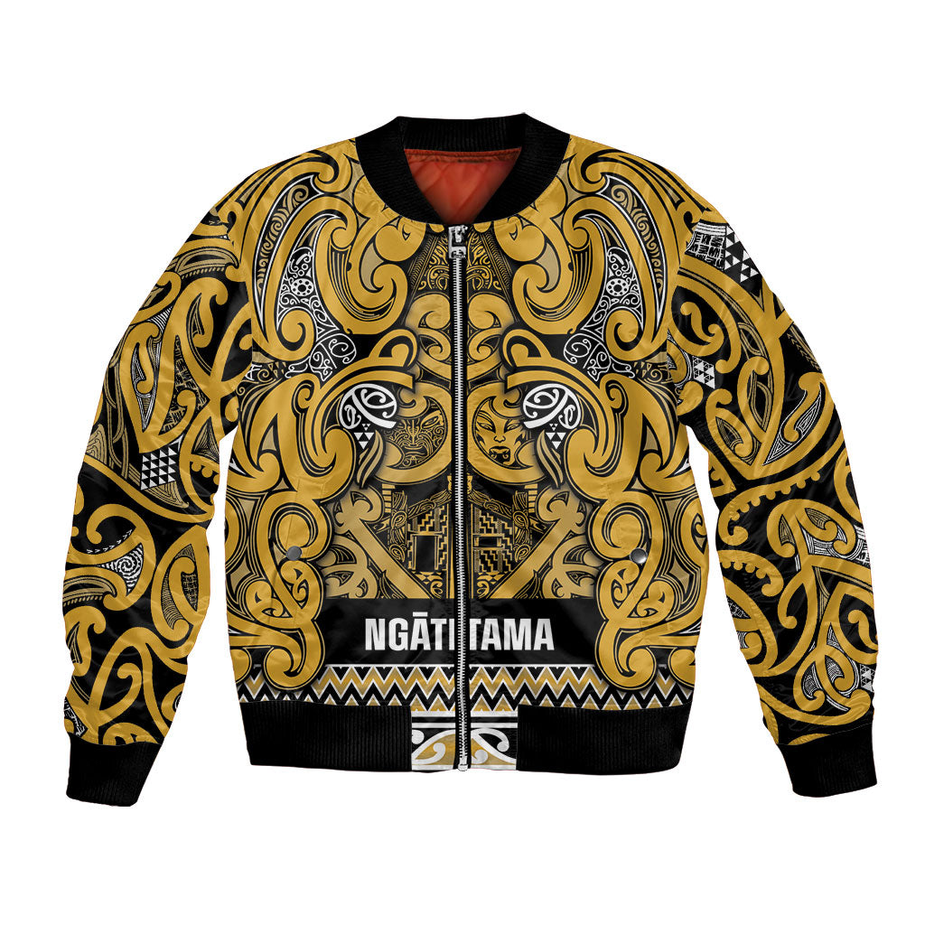 Aotearoa Iwi Ngāti Tama ki Te Waipounamu Trust Bomber Jacket Maori Wharenui House Tribal Pattern LT9 Unisex Gold - Polynesian Pride