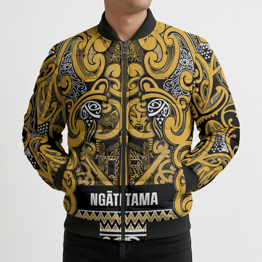 Aotearoa Iwi Ngāti Tama ki Te Waipounamu Trust Bomber Puffer Jacket Maori Wharenui House Tribal Pattern LT9 - Polynesian Pride