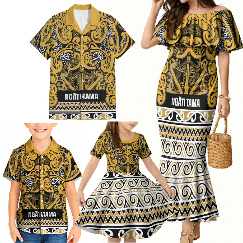 Aotearoa Iwi Ngāti Tama ki Te Waipounamu Trust Family Matching Mermaid Dress and Hawaiian Shirt Maori Wharenui House Tribal Pattern LT9 - Polynesian Pride
