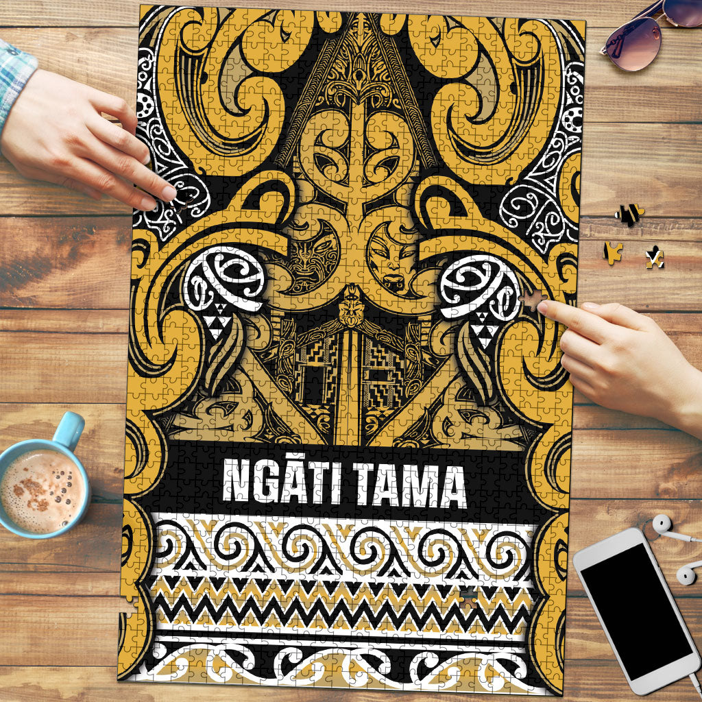 Aotearoa Iwi Ngāti Tama ki Te Waipounamu Trust Puzzle Maori Wharenui House Tribal Pattern LT9 Gold - Polynesian Pride