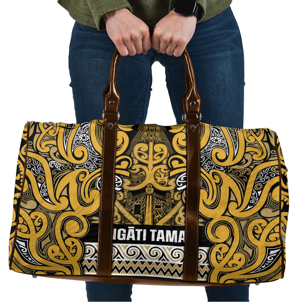 Aotearoa Iwi Ngāti Tama ki Te Waipounamu Trust Travel Bag Maori Wharenui House Tribal Pattern LT9 Gold - Polynesian Pride
