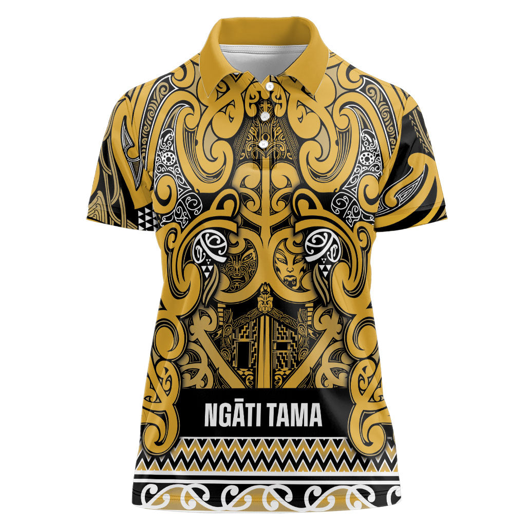 Aotearoa Iwi Ngāti Tama ki Te Waipounamu Trust Women Polo Shirt Maori Wharenui House Tribal Pattern LT9 Female Gold - Polynesian Pride