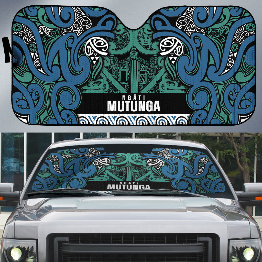 Aotearoa Iwi Ngati Mutunga Auto Sun Shade Maori Wharenui House Tribal Pattern LT9 Ocean Blue - Polynesian Pride