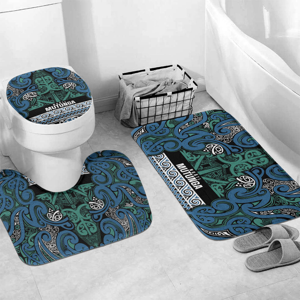 Aotearoa Iwi Ngati Mutunga Bathroom Set Maori Wharenui House Tribal Pattern LT9 Mat Set Only (3 pcs) One Size Ocean Blue - Polynesian Pride