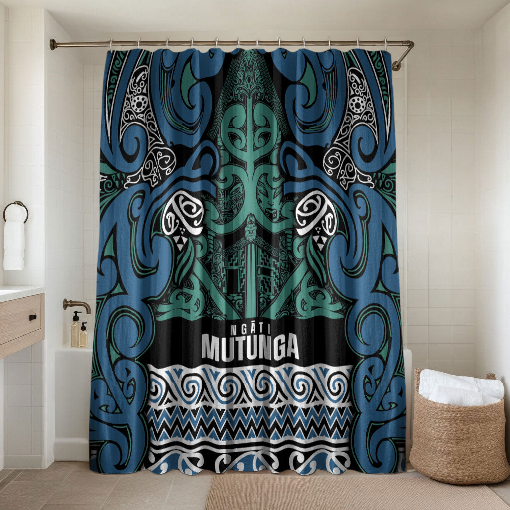 Aotearoa Iwi Ngati Mutunga Bathroom Set Maori Wharenui House Tribal Pattern LT9 Shower Curtain Only Ocean Blue - Polynesian Pride