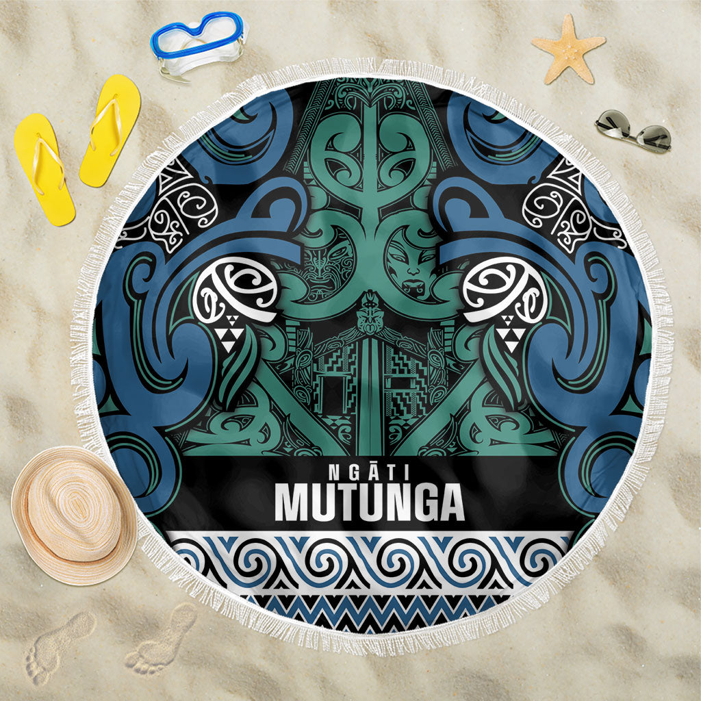 Aotearoa Iwi Ngati Mutunga Beach Blanket Maori Wharenui House Tribal Pattern LT9 One Size 150cm Ocean Blue - Polynesian Pride