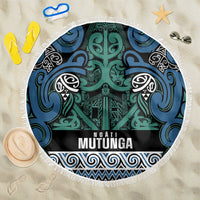 Aotearoa Iwi Ngati Mutunga Beach Blanket Maori Wharenui House Tribal Pattern LT9 One Size 150cm Ocean Blue - Polynesian Pride