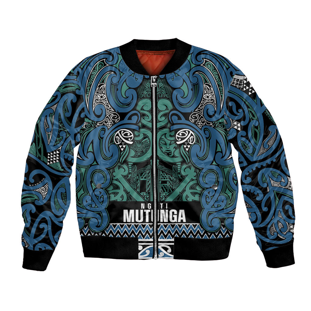 Aotearoa Iwi Ngati Mutunga Bomber Jacket Maori Wharenui House Tribal Pattern LT9 Unisex Ocean Blue - Polynesian Pride