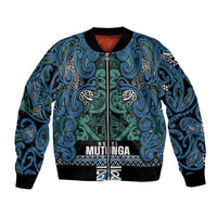 Aotearoa Iwi Ngati Mutunga Bomber Jacket Maori Wharenui House Tribal Pattern LT9 Unisex Ocean Blue - Polynesian Pride