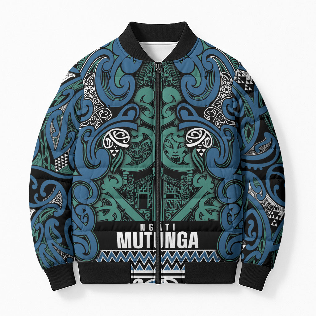 Aotearoa Iwi Ngati Mutunga Bomber Puffer Jacket Maori Wharenui House Tribal Pattern LT9 Unisex Ocean Blue - Polynesian Pride