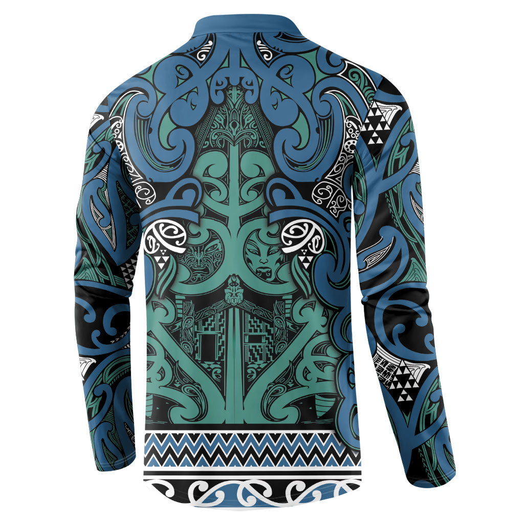 Aotearoa Iwi Ngati Mutunga Button Sweatshirt Maori Wharenui House Tribal Pattern LT9 - Polynesian Pride