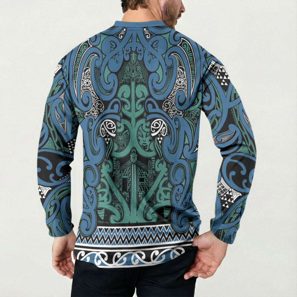 Aotearoa Iwi Ngati Mutunga Button Sweatshirt Maori Wharenui House Tribal Pattern LT9 - Polynesian Pride