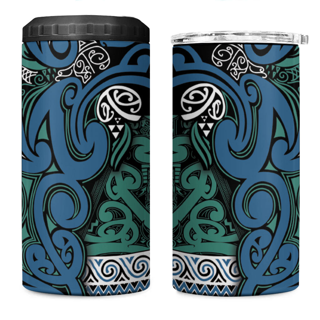 Aotearoa Iwi Ngati Mutunga 4 in 1 Can Cooler Tumbler Maori Wharenui House Tribal Pattern LT9 One Size: 16 oz Ocean Blue - Polynesian Pride